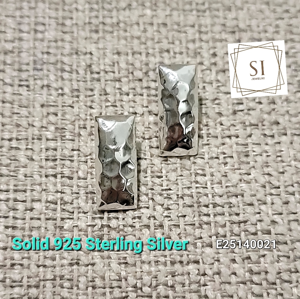 Real Solid Genuine 925 Sterling Silver Rectangle Stud Earrings. Designer…